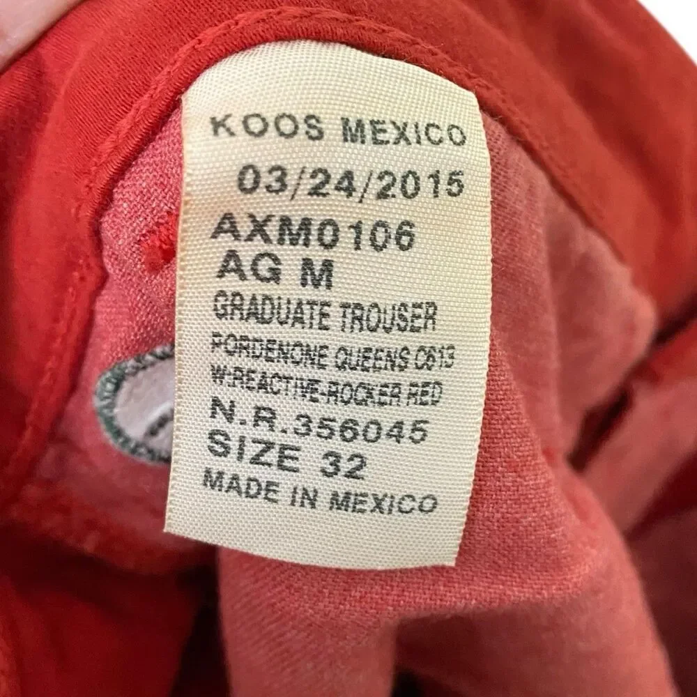 AG Jeans Adriano Goldschmied Pants Mens 32 Red Golf Trouser Graduate Preppy NEW
